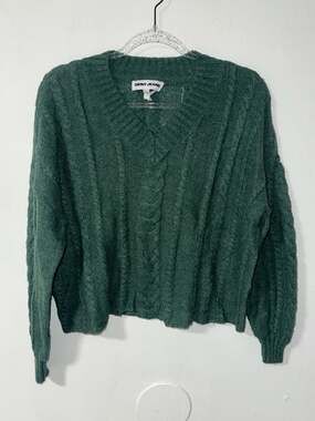DKNY Jeans Forest Green V-Neck Cable Knit Oversized Sweater Size M